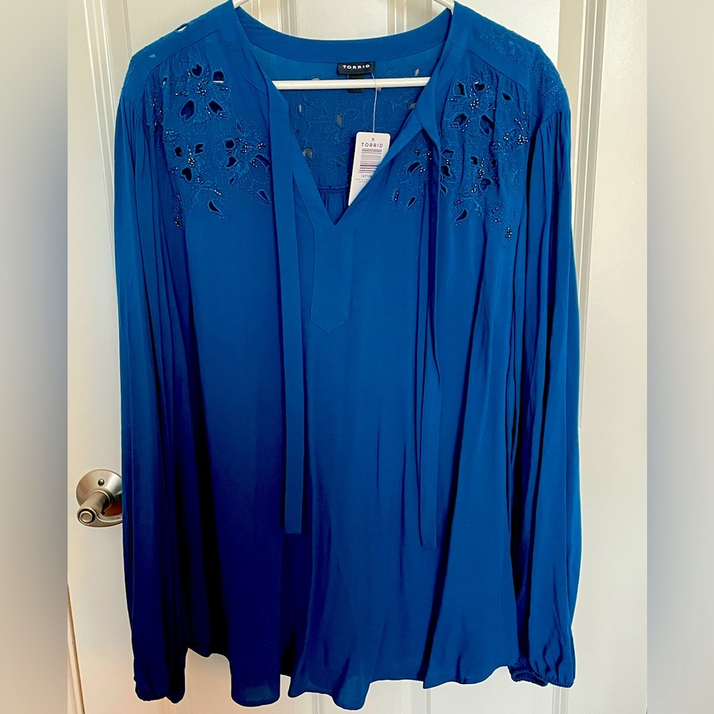 NWT Torrid Rich Deep Teal Blouse with Beading Size 18/20